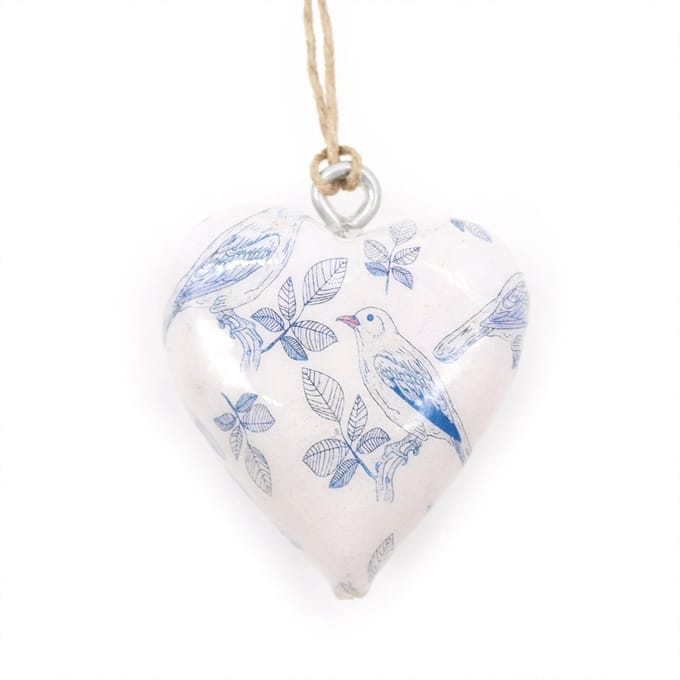 Decoratief houten hart - Blauwe vogel