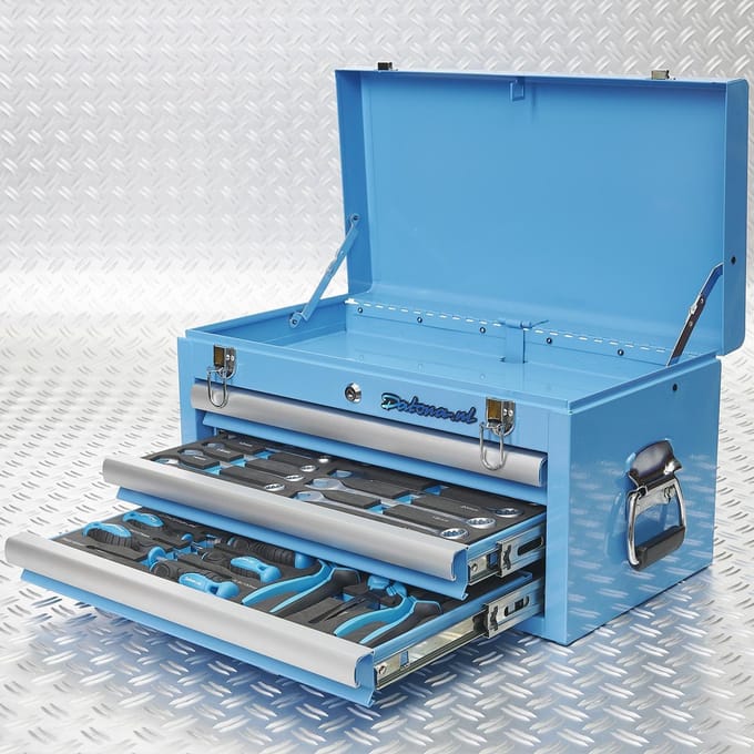 Datona® Gereedschapskist drie lades - 2 lades gevuld - Blauw