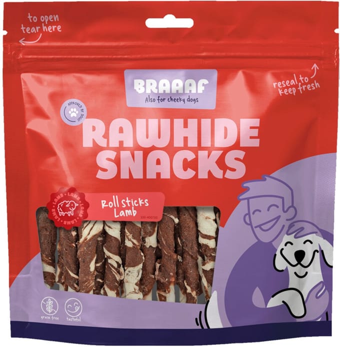 Braaaf Hondensnack Rol Sticks Lam - Vis 12 cm - 250 gr