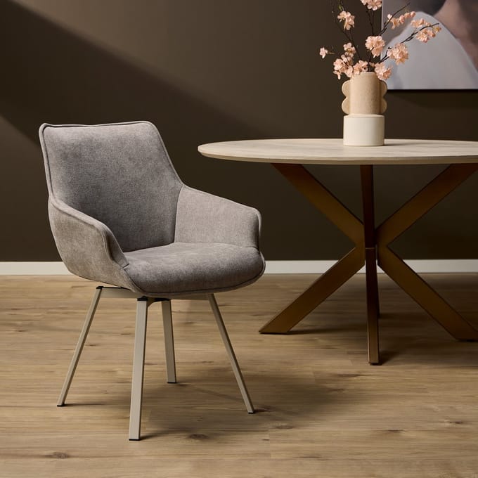 StarFurn Eetkamerstoel Mees - Taupe Stof - Set van 2