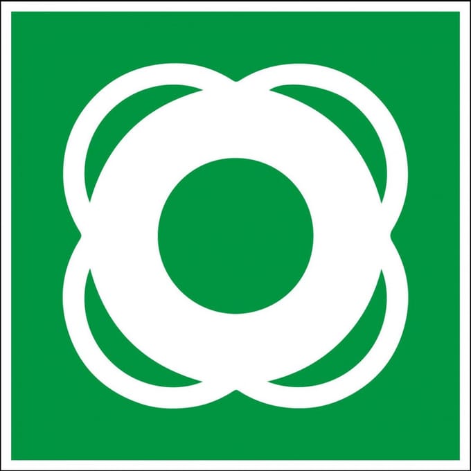 Reddingsboei sticker, ISO 7010, E040 300 x 300 mm