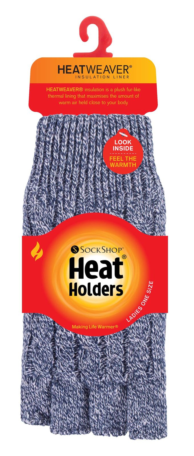 Heat Holders - Kabelgebreide dameshandschoen zonder vingers - Blauwe Merel