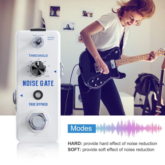 NOISE GATE Ruisonderdrukking Gitaar Effectpedaal 2 Modi (Hard/Zacht) Volledige Metalen Behuizing True wit
