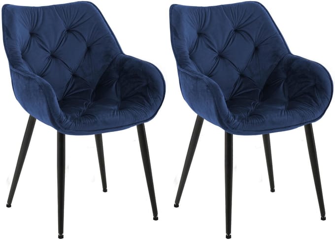 CLP Tanna Set van 2 eetkamerstoelen - Met armleuning - Fluweel/donkerblauw