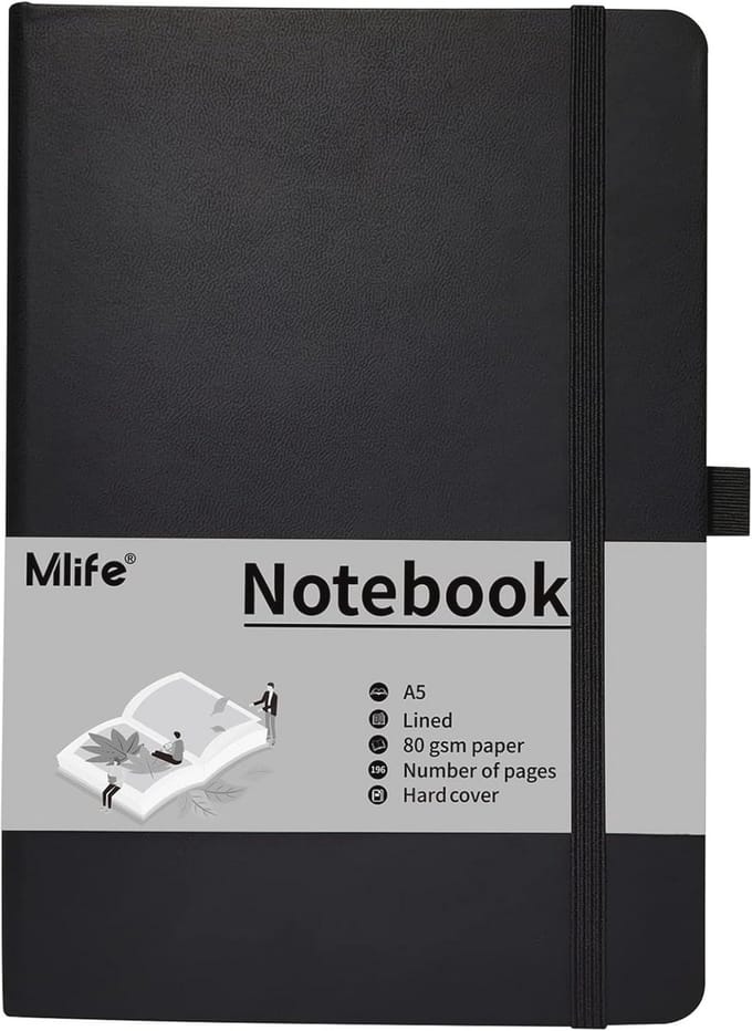 SnelShoppen - A5 Notitieboek Hardcover met Elastische Sluitband, 192 Pagina's Gelinieerd, Zwart, Ideaal voor Dagboeken, Notities en Plannen