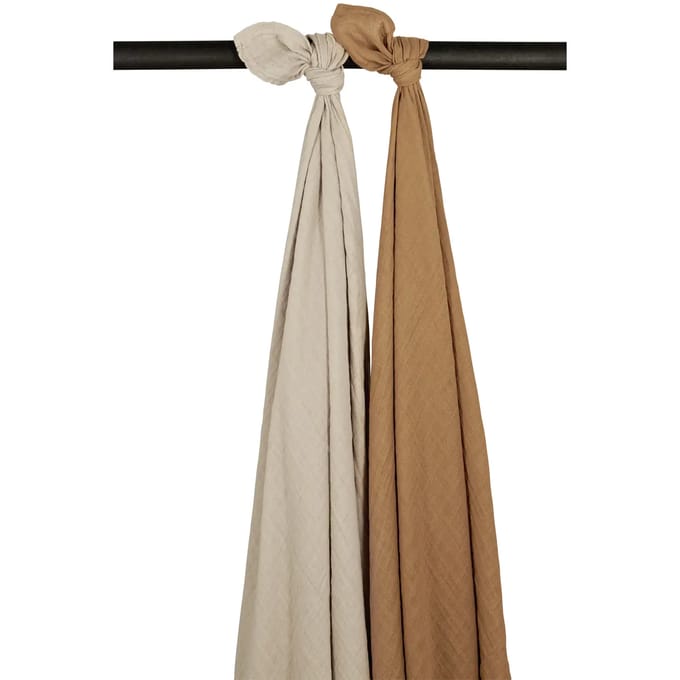 Meyco Baby Uni swaddle - 2-pack - pre-washed hydrofiel - sand/toffee - 120x120cm