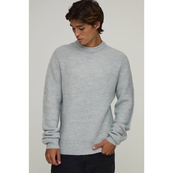 Regular Fit Geribbelde Gebreide Trui | Grey | Size Small
