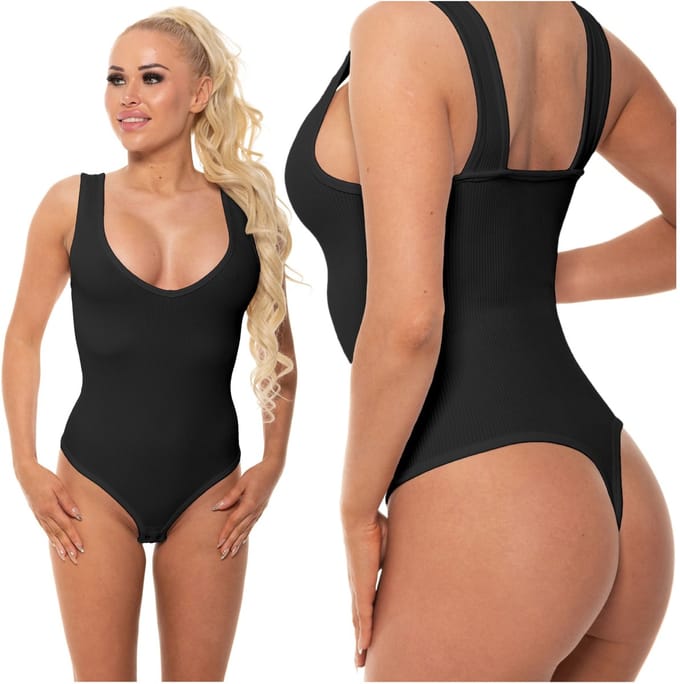 Greenice - Geribbelde Body - Zwart - L/XL