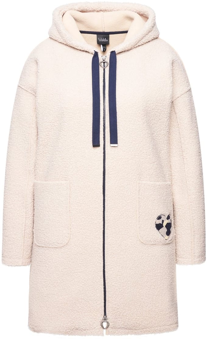 Ulla Popken - Dames - Lange jas van teddy hart oversized capuchon - Kiezelgrijs - Maat 46+