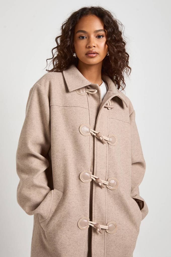 boohoo Dames Maxi Toggle Detail Duffle Coat | Stone | Maat: 8