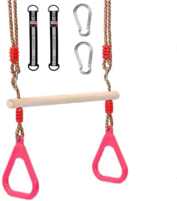 Houten trapezium schommel met ringen voor binnen en buiten