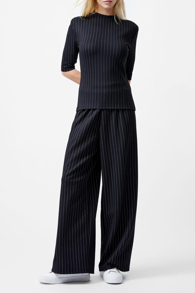 French Connection Regina Jersey Shoulder Pad Tee Black/white Größe: M | Hemden Outlet | Damen | Schwarz