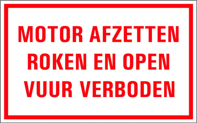 Motor afzetten, roken en open vuur verboden tekststicker 400 x 250 mm
