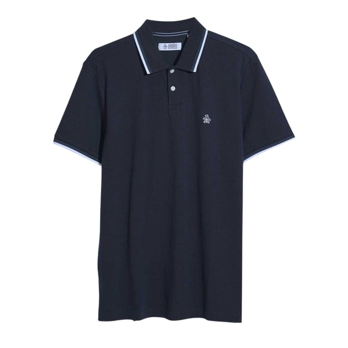Original Penguin Heren Gestreept Normaal Poloshirt Met Korte Mouwen (Donkere saffier)