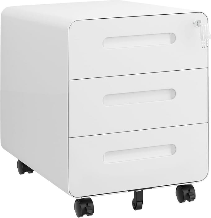 Witte rollcontainer met 3 laden, 40 x 46 x 48,5 cm