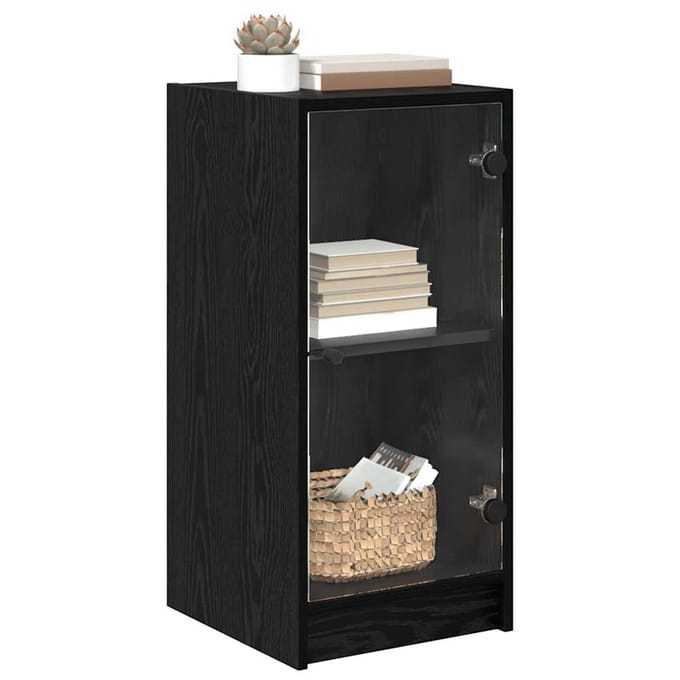 vidaXL - Dressoir - Zwart - eiken - 35 - x - 37 - x - 76 - cm - Bewerkt - hout