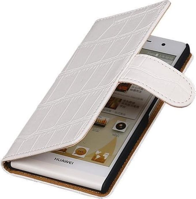 Huawei Ascend P6 Croco Booktype Wallet Hoesje Wit - Cover Case Hoes