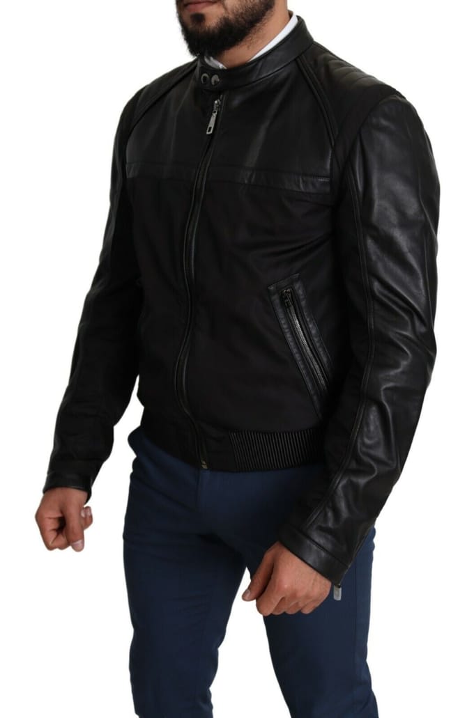 Leren Mouwen Jacket Zwart