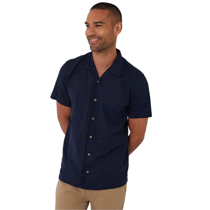 Threadbare Heren Geborduurd Korte Mouwen Shirt (Marineblauw)