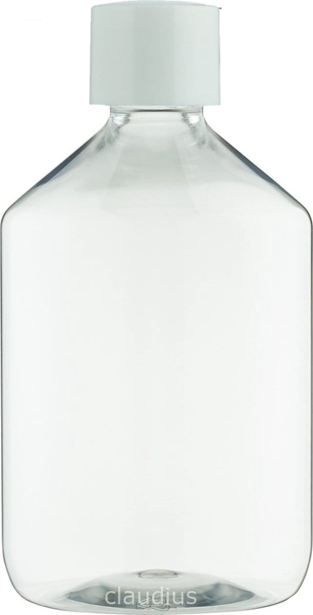 Lege Plastic Fles 500 ml PET apothekersfles transparant - met witte dop - set van 10 stuks - Navulbaar - leeg
