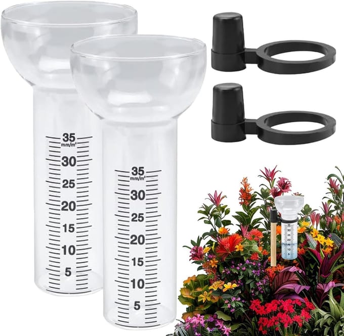 Regenmeter Set - Glas Bekers - Neerslag Meten - Kantelbestendig Ontwerp - 2 Stuks - Helder