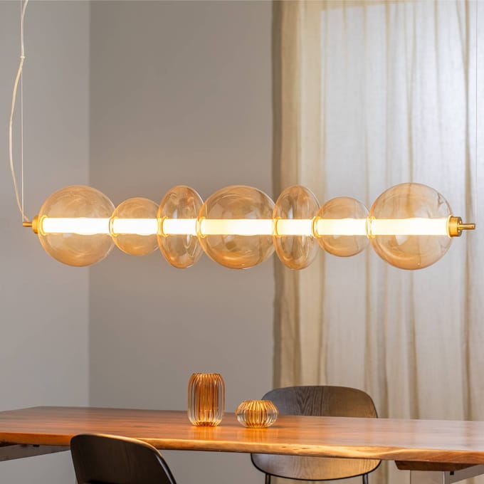 Eko-Light LED hanglamp Daphne, glas amber-transparant, lengte 118 cm