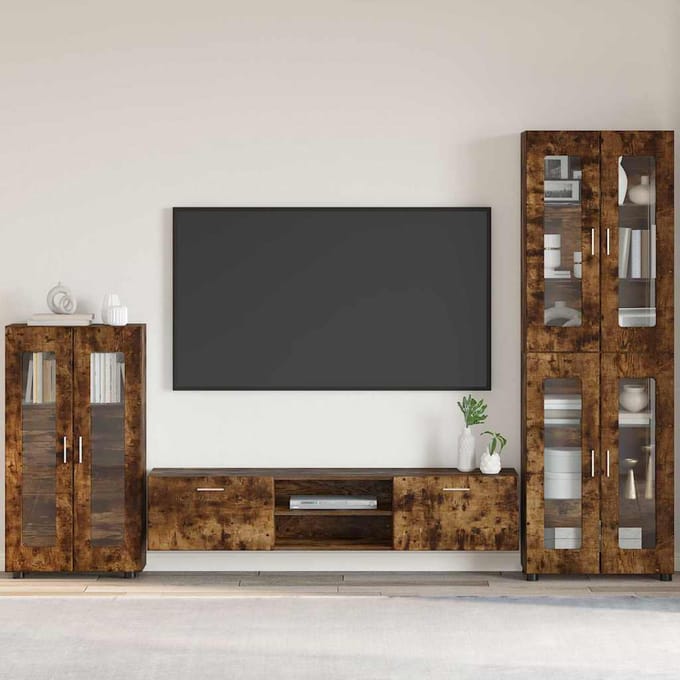 vidaXL - Dressoir - FLORIN - 55,5 - x - 29 - x - 100 - cm - Gerookt - eiken - Bewerkt - hout