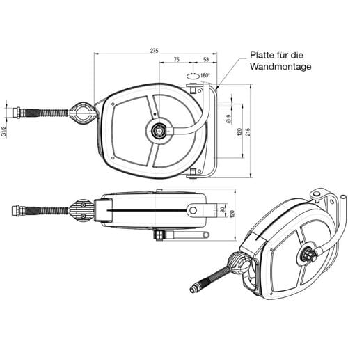 GGM Gastro Schlauchaufroller - 5m - mit Gehäuse & Waschbrause Zilver