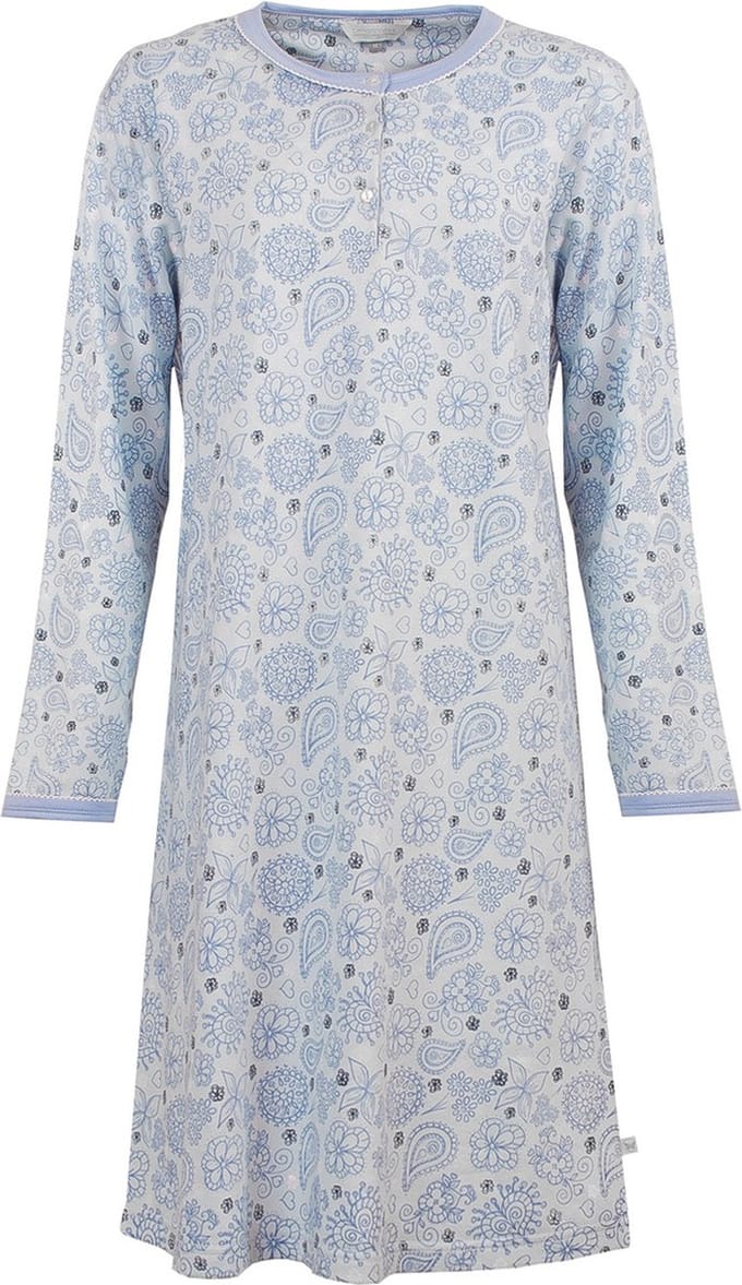 Tenderness Dames Nachthemd - Geprint Dessin - Licht Blauw - Maat S