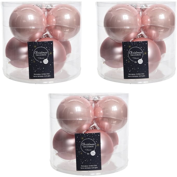Decoris Kerstballen - glas - 18x stuks - lichtroze - 8 cm - kerstversiering