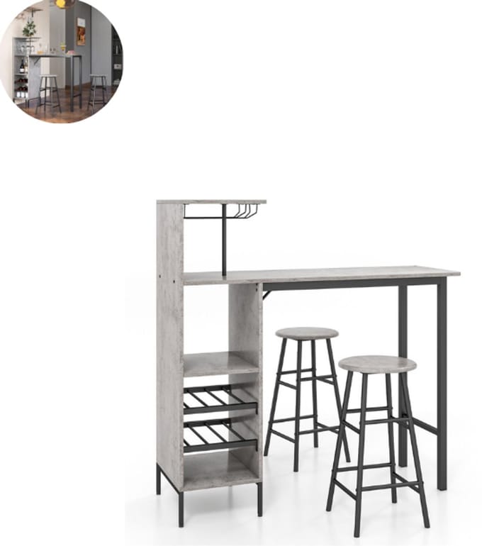Bartafel keuken - Bartafel Set - Barkruk - Barstoel - Keukenstoel - Voetsteun - Grijs