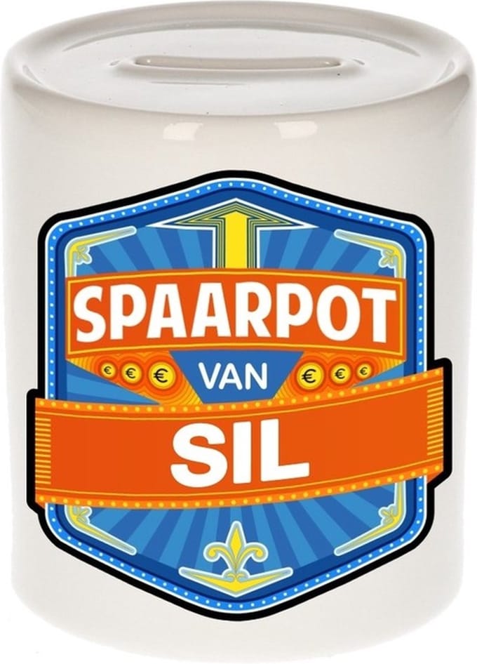 Bellatio Decorations Kinder spaarpot met naam - Sil - keramiek - met dop - wit - Sparen - Spaargeld van Sil