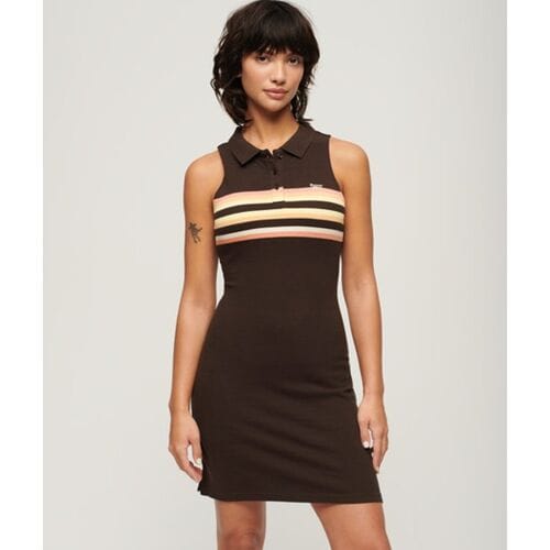Superdry Jersey Polo Mini-jurk Bruin Grootte: 44
