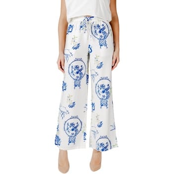 Wide Leg Chinoiserie Print Pants Wo - White Trousers