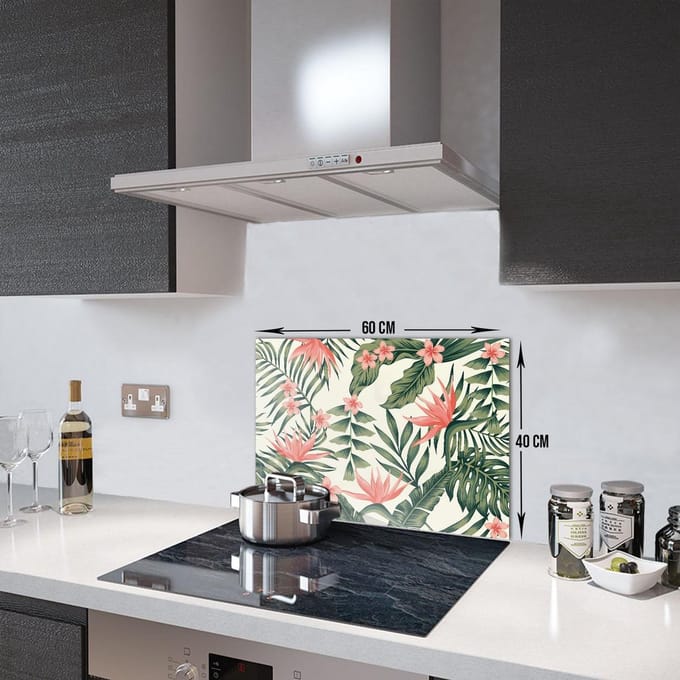 Botanisch Patroon Tempered Glas Spatbescherming Voor Achter de Kookplaat 40cm x 60cm