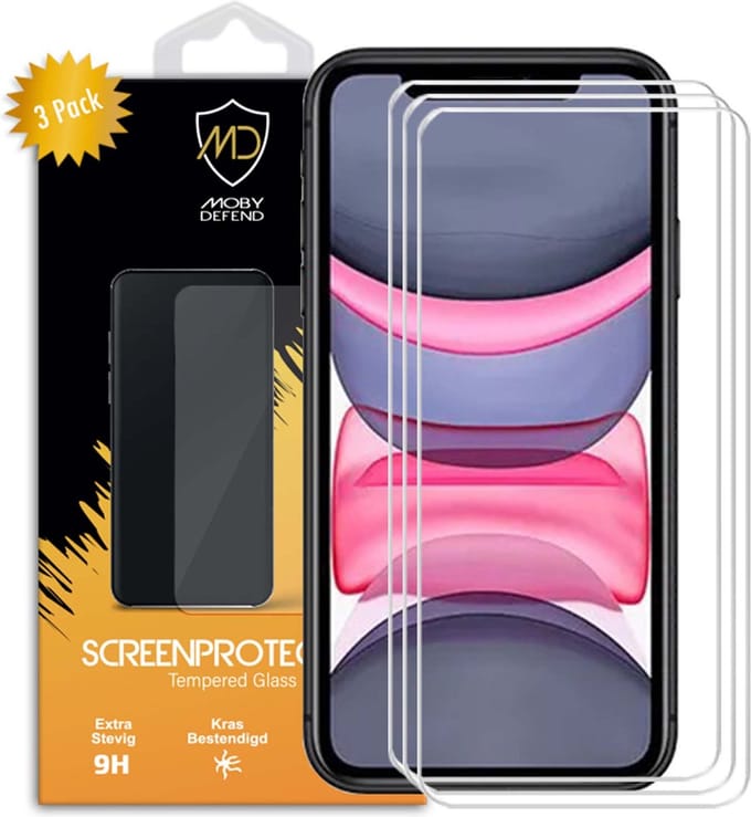 3-Pack MobyDefend Screenprotectors - Geschikt voor Apple iPhone 11 / iPhone XR - Case-Friendly Screensavers - Gehard Glas