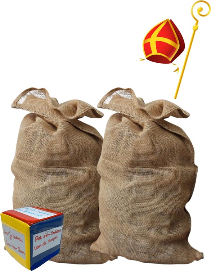 Sinterklaas Jute zak, Set 2 stuks, Incl. Dobbelsteen