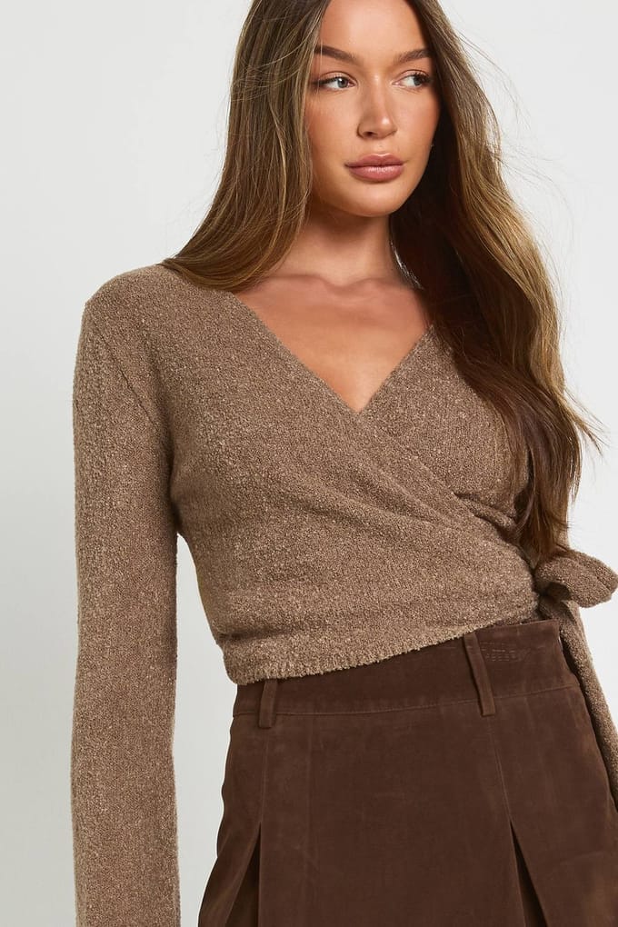 boohoo Dames V-hals Ballet Wrap Cardigan | Steen | Maat: Large