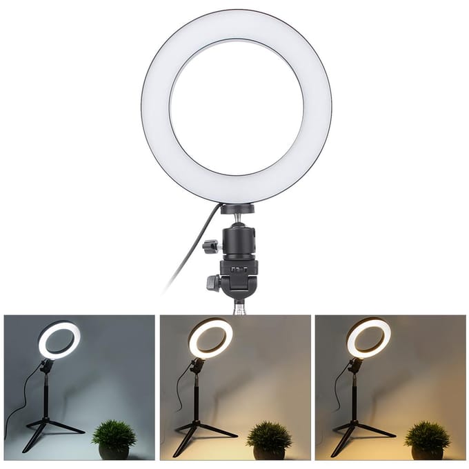 6 Inch USB Foto Selfie Ringlamp LED Vullicht Bureaulamp Statief Selfie Stick white