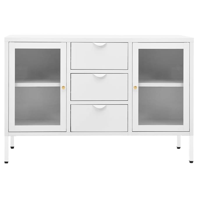 vidaXL - Dressoir - 105x35x70 - cm - staal - en - gehard - glas - wit