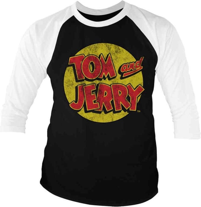 Tom And Jerry Raglan top -XL- Washed Logo Zwart/Wit