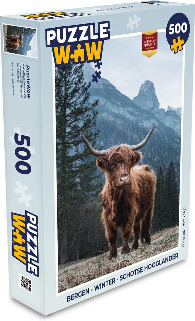 Puzzel Bergen - Winter - Schotse hooglander - Legpuzzel - Puzzel 500 stukjes