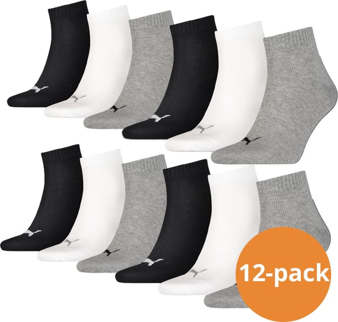Puma Quarter Sokken Plain 12-pack Zwart / Wit / Grijs-39/42