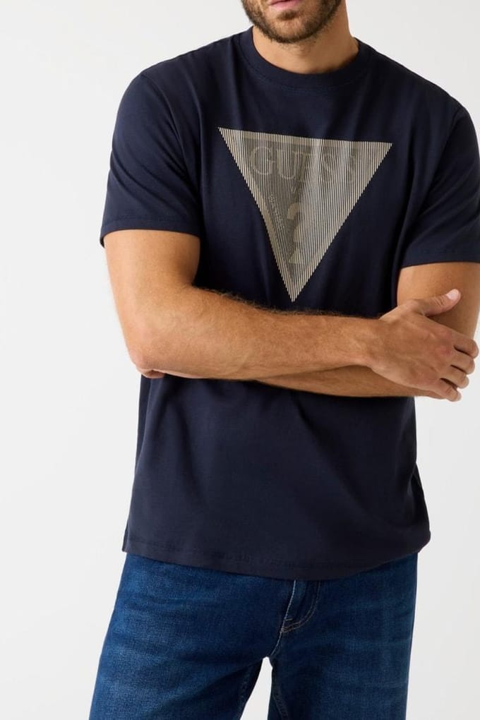 GUESS Cn Ss Triangle Logo Smart Blue Taglia: S | Magliette basic Outlet | Uomo | Blu