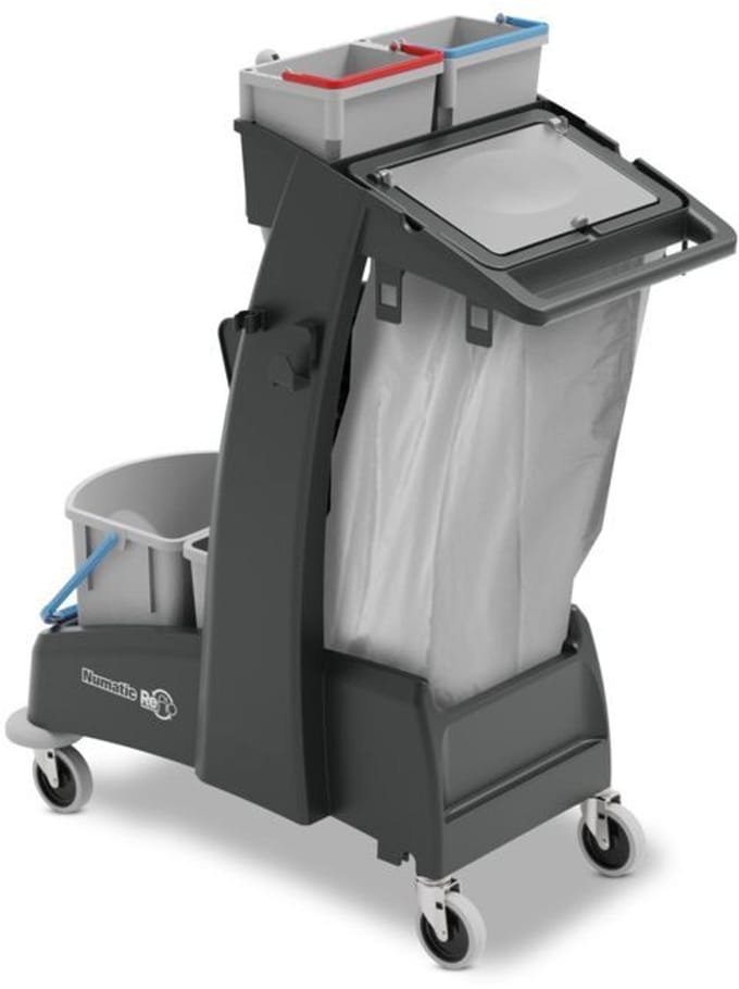 Compacte Numatic werkwagen MM4 met NuTech Hang-On mopkit en 10 microvezel doeken
