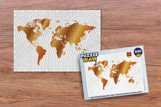 Puzzel Wereldkaart - Marmer print - Goud - Legpuzzel - Puzzel 500 stukjes