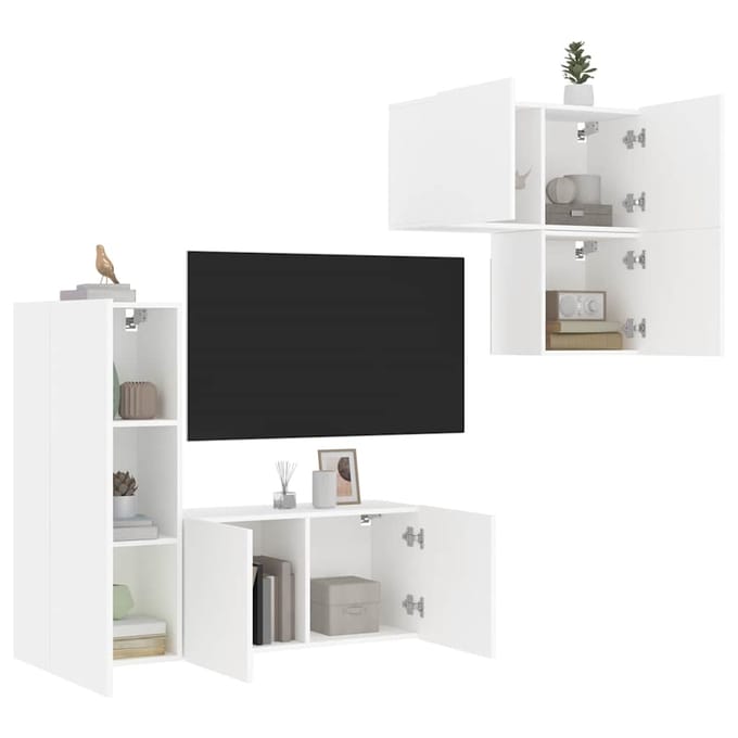 vidaXL - 4-delige - Tv-meubelset - bewerkt - hout - wit