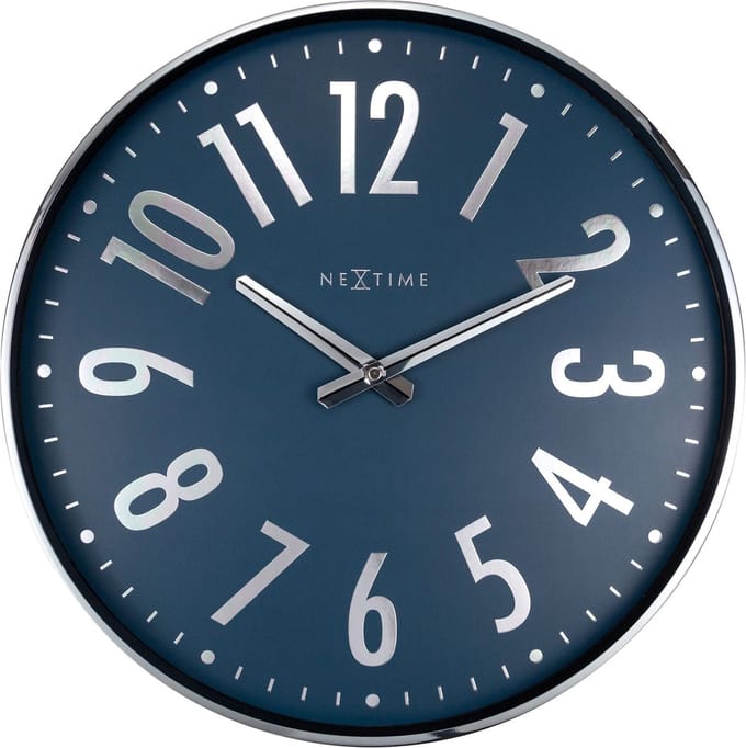 Design wandklok - 40cm - Stille klok - Blauw met zilver - NeXtime Alchemy