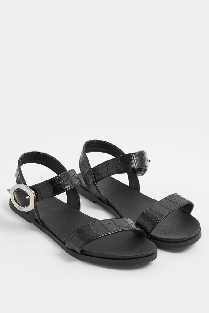 Yours Zwarte Sandalen Met Krokodilstructuur En Gesp In Brede Epasvormsize 40EEE