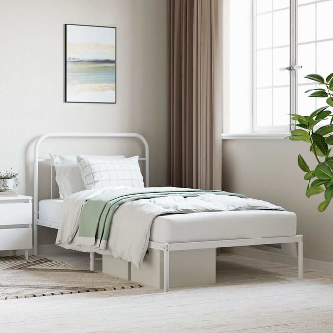 vidaXL - Bedframe - met - hoofdbord - metaal - wit - 107x203 - cm